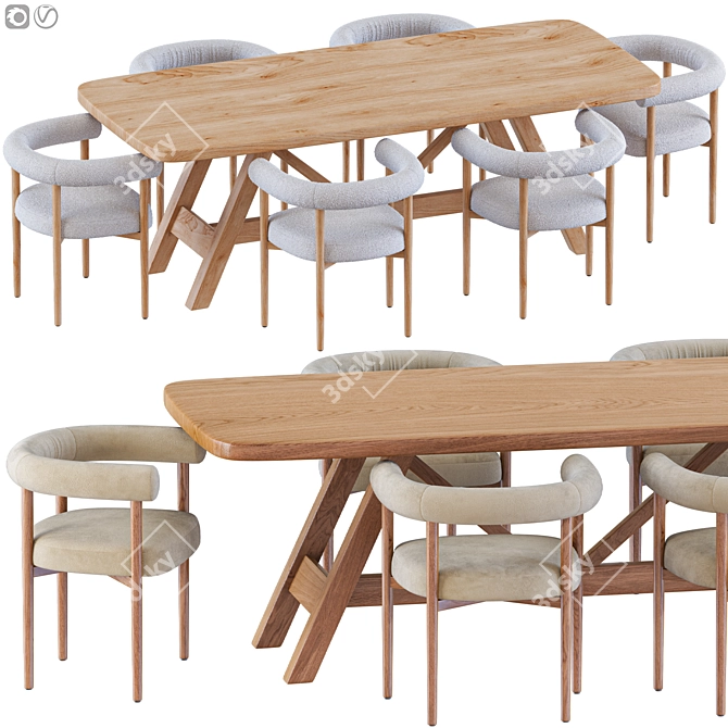 Modern Boucle Chair and Table Set 3D model image 1