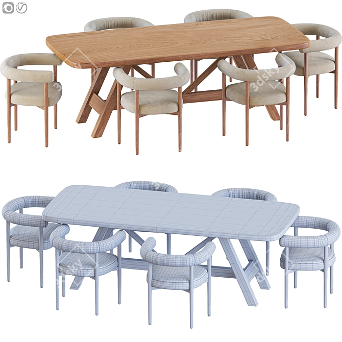 Modern Boucle Chair and Table Set 3D model image 2