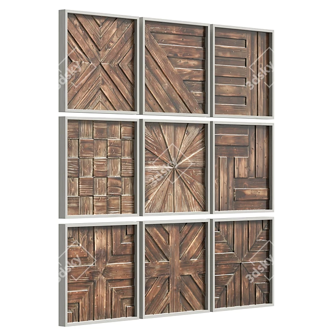 Handcrafted Wood Wall Decor Square 3D model image 3
