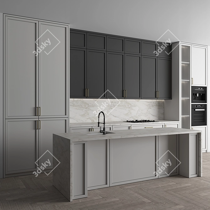 Modern Kitchen Set With Appliances 3D model image 1