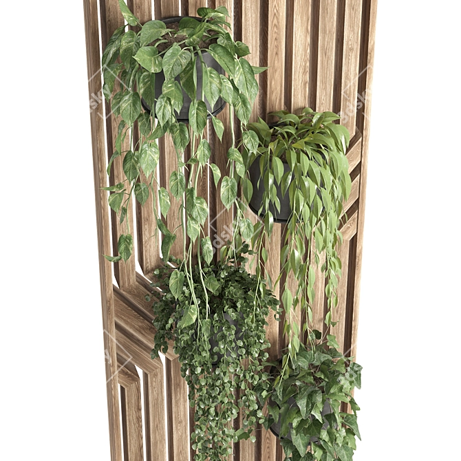 Wooden Wall Hanging Plant Stand 3D model image 2