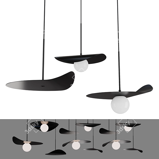 Sleek Metal Pendant Lamp. unique 3D model image 2