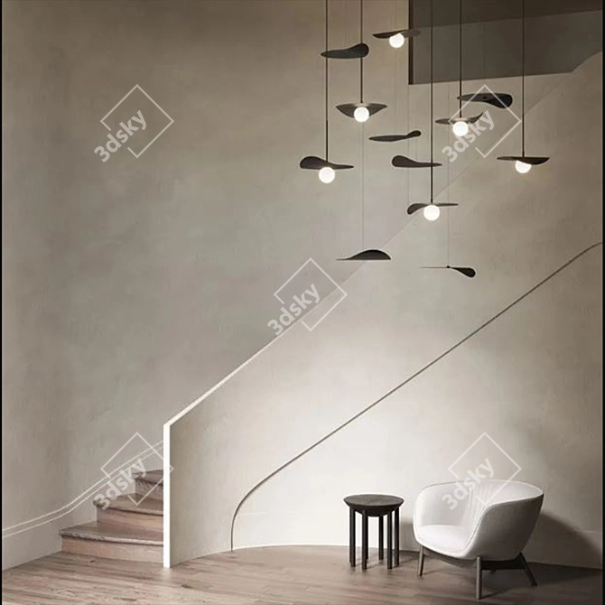 Sleek Metal Pendant Lamp. unique 3D model image 3