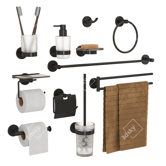 Modern Black Chrome Bathroom Accessories 3D model image 1