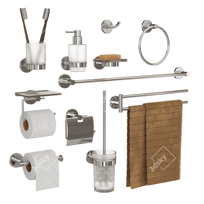 Modern Black Chrome Bathroom Accessories 3D model image 2