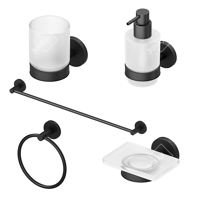 Modern Black Chrome Bathroom Accessories 3D model image 5