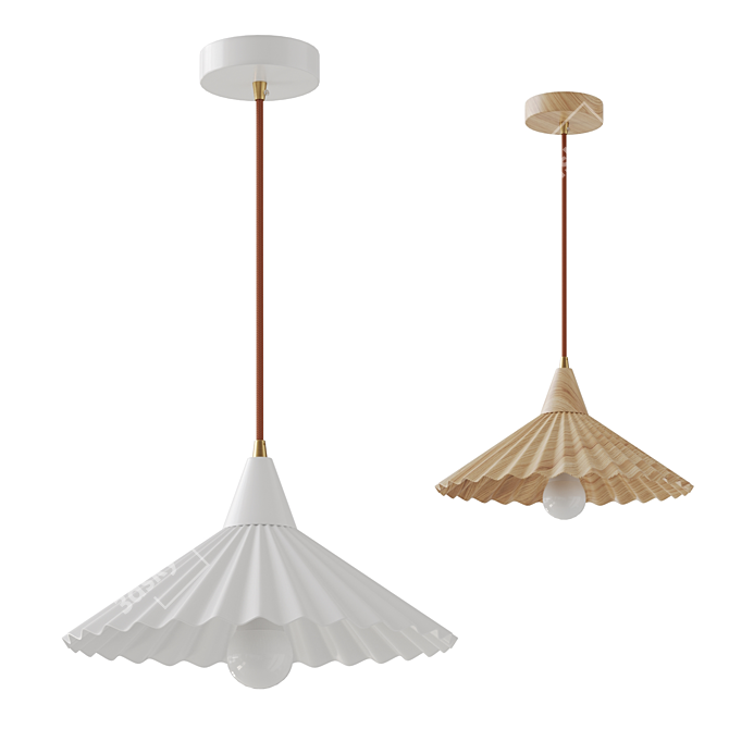 Modern White Metal Wood Pendant 3D model image 1