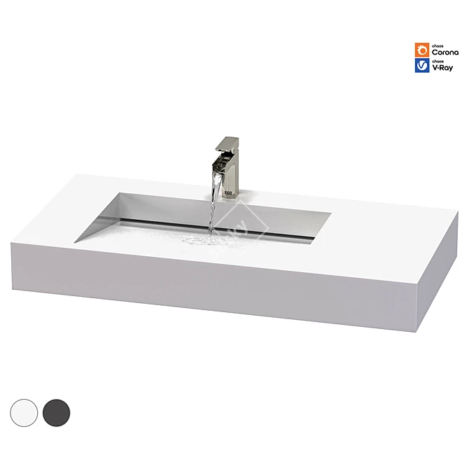 Rectangular Stone Wall-Hung Bathroom Sink 3D model image 1