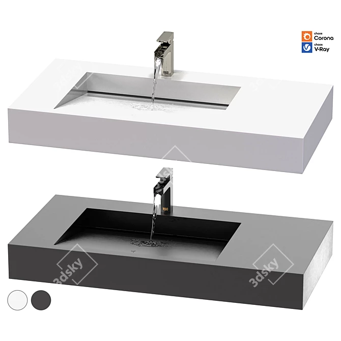 Rectangular Stone Wall-Hung Bathroom Sink 3D model image 3