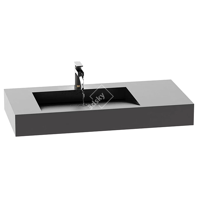 Rectangular Stone Wall-Hung Bathroom Sink 3D model image 6