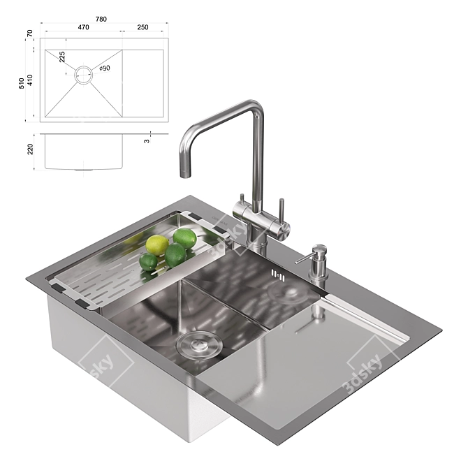 Gerhans Stainless Steel Kitchen Sink 3D model image 3