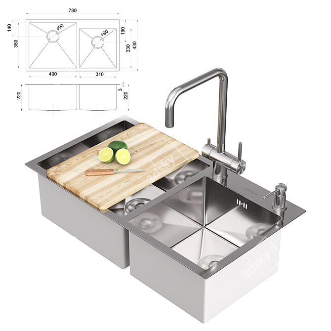 Gerhans Stainless Steel Kitchen Sink 3D model image 4