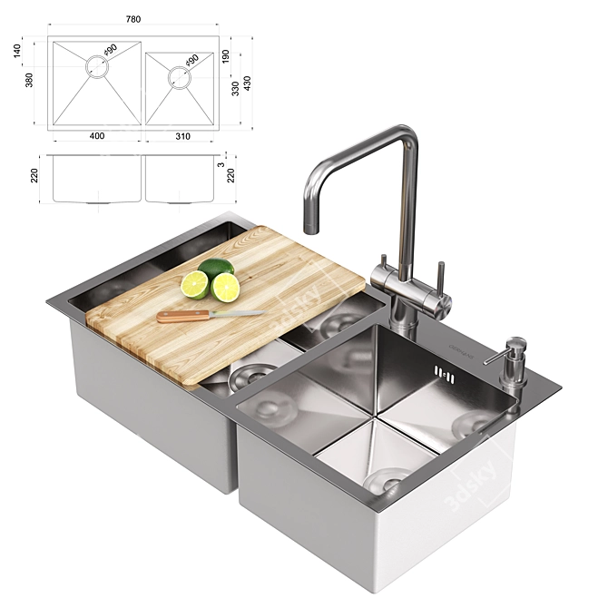 Gerhans Stainless Steel Kitchen Sink 3D model image 9