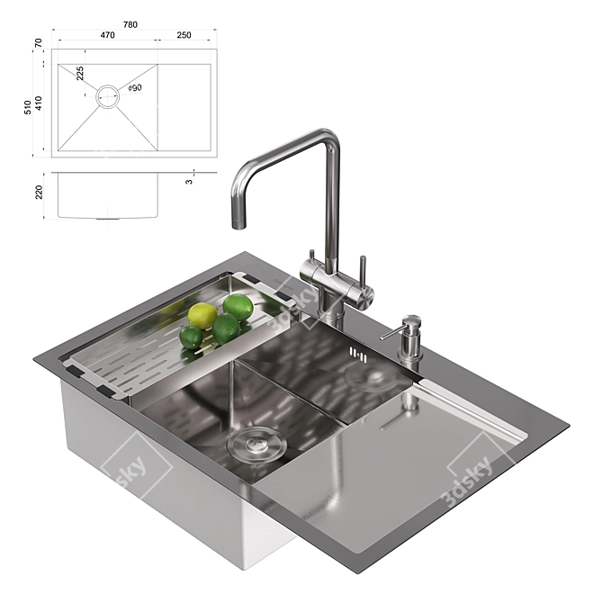 Gerhans Stainless Steel Kitchen Sink 3D model image 10