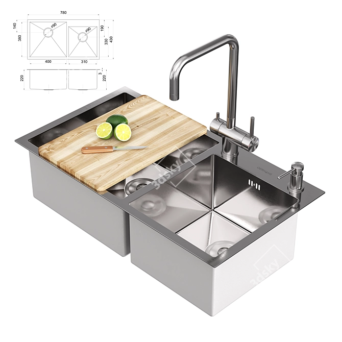 Gerhans Stainless Steel Kitchen Sink 3D model image 15