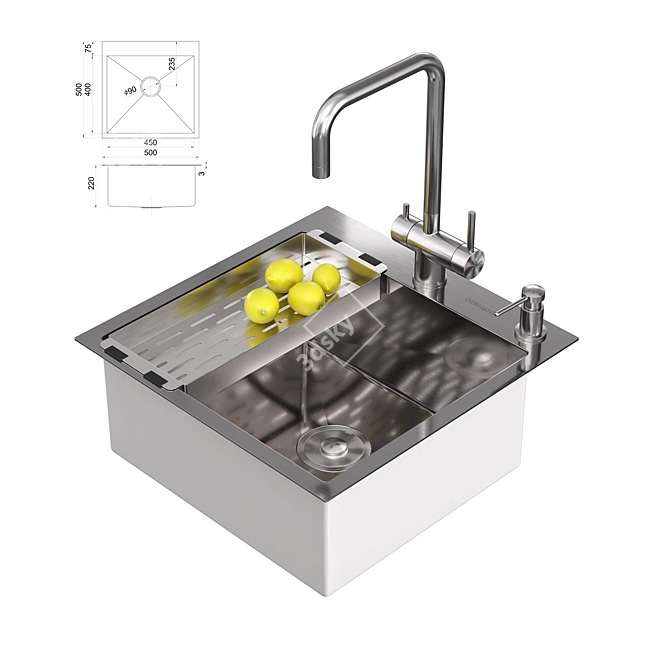 Gerhans Stainless Steel Kitchen Sink 3D model image 16