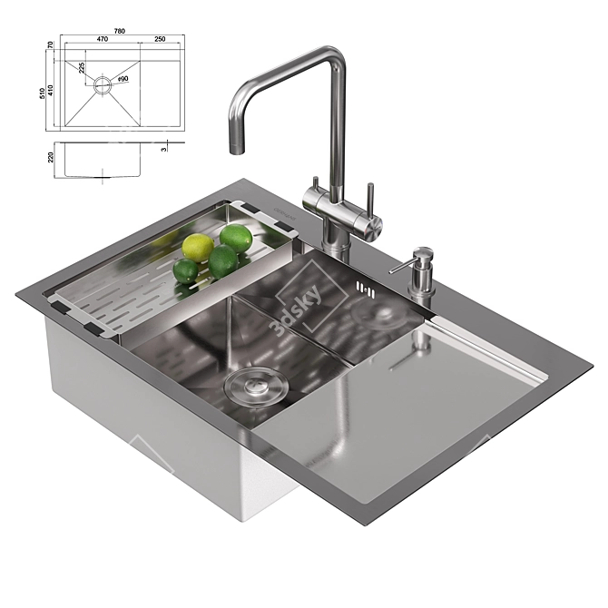 Gerhans Stainless Steel Kitchen Sink 3D model image 20