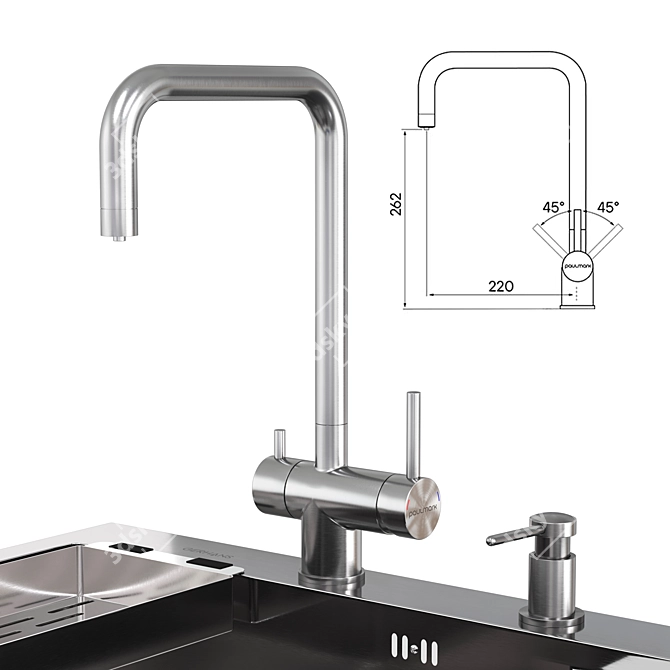 Gerhans Stainless Steel Kitchen Sink 3D model image 41