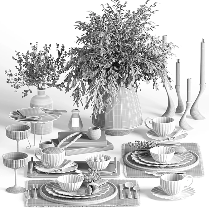 Modern Tableware Set 15 Pieces 3D model image 4