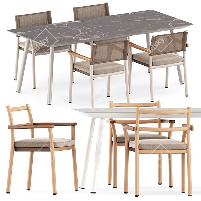 Modern Chic Set: Guinea Chairs & Babila Table 3D model image 1