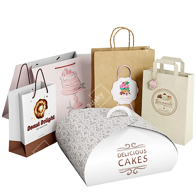 MeshSmooth Paper Bag Set 3D model image 1