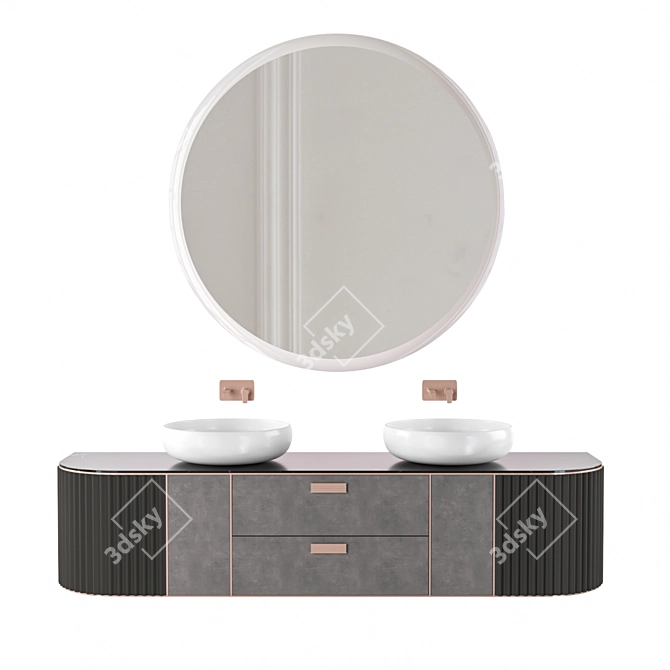 Sleek Double Sink Marble Vanity 3D model image 1
