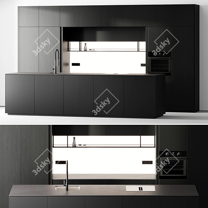 Modern Black Kitchen Set Island 3D model image 1