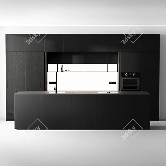 Modern Black Kitchen Set Island 3D model image 2