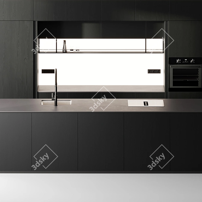 Modern Black Kitchen Set Island 3D model image 3