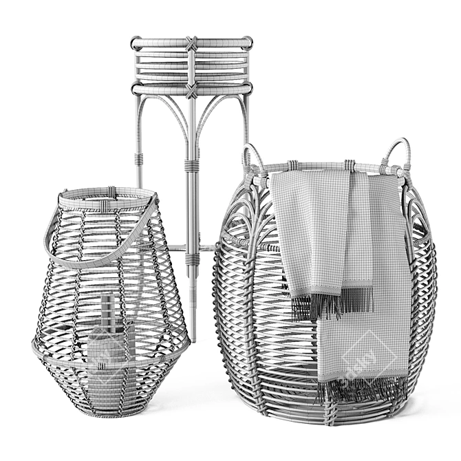 Rattan Basket Set with Stand 3D model image 6