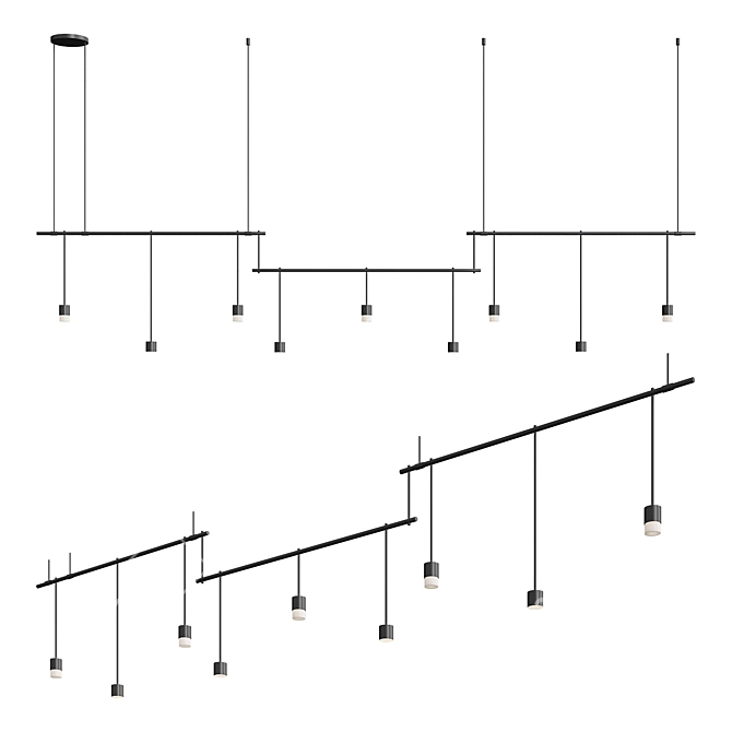 Modern 3-Bar Black Chandelier 3D model image 1
