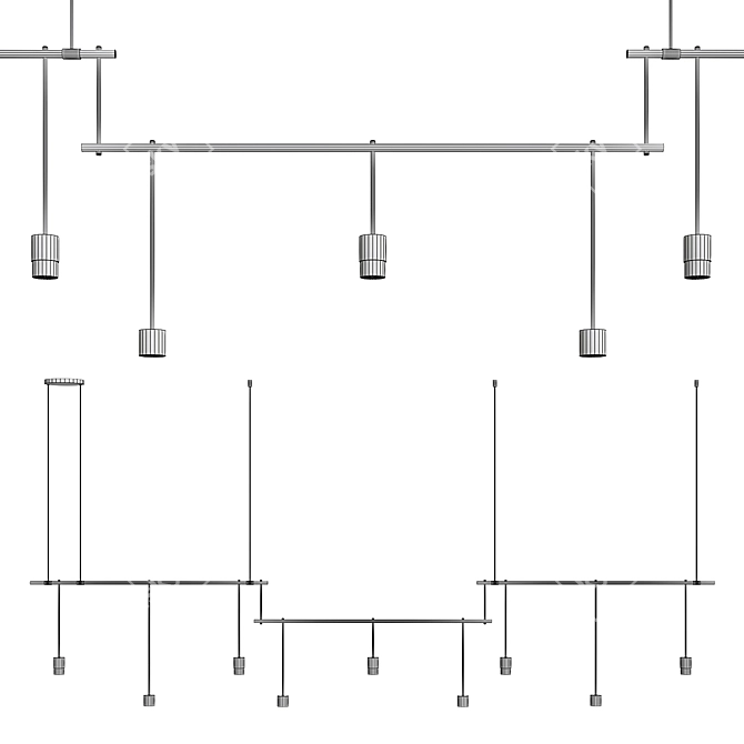 Modern 3-Bar Black Chandelier 3D model image 4