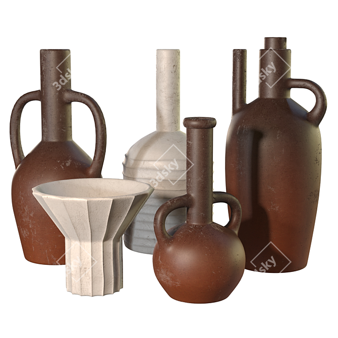 Wabi-Sabi Ceramic Vessels Set 3D model image 1