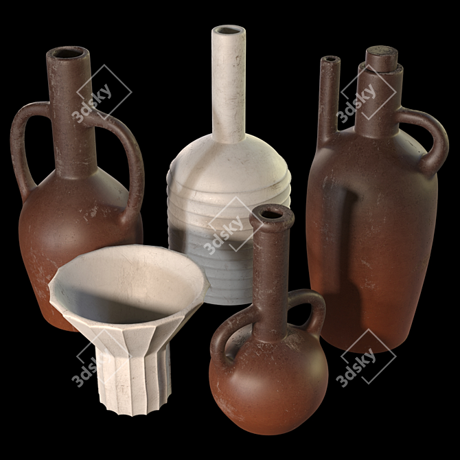 Wabi-Sabi Ceramic Vessels Set 3D model image 3