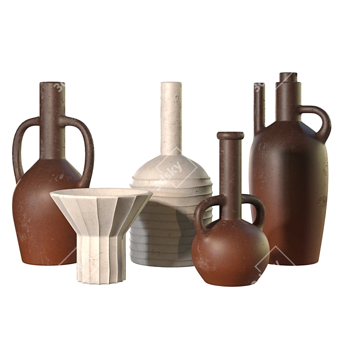 Wabi-Sabi Ceramic Vessels Set 3D model image 4