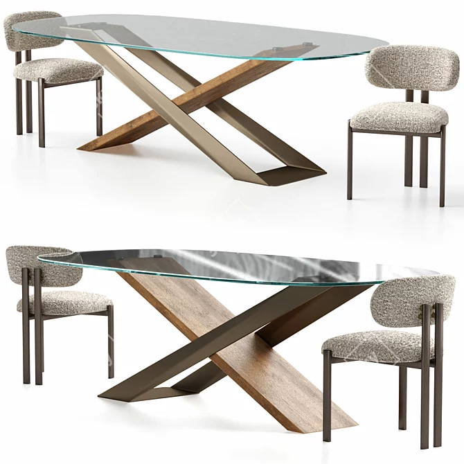 Customizable Bay Metal Chair & Naturedesign X Table 3D model image 1