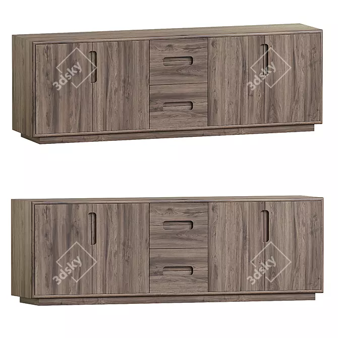 Rustic Oak Sideboard with Drawers 3D model image 1