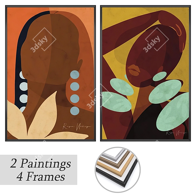 Artwork Set with Various Frames 3D model image 1