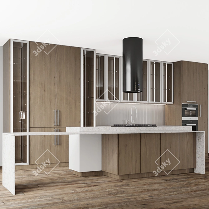 Modern Linear Kitchen Island 3D 3D model image 3