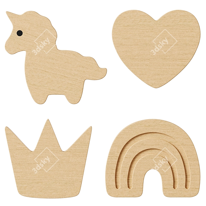 Animal Wall Hooks Set for Kids 3D model image 5