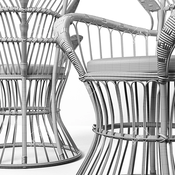 Vintage Rattan High-Back Armchair 3D model image 4