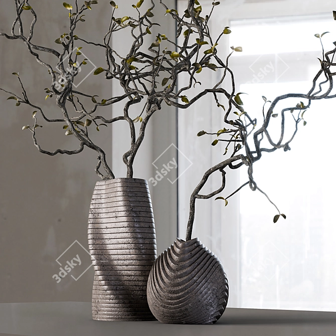 Decorative Vase with Dried Branches 3D model image 5