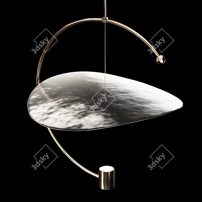 Golden Round Pendant Light Sculpture 3D model image 2