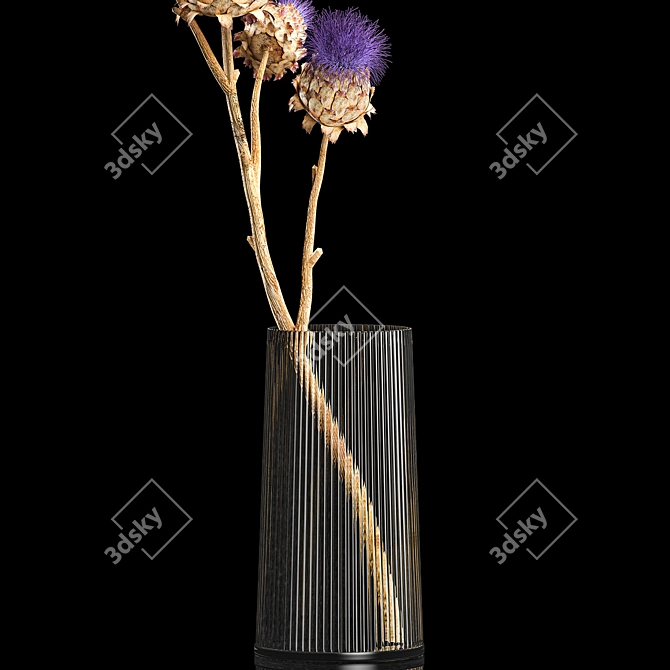 Modern Glass Vase Thistle Bouquet 3D model image 3