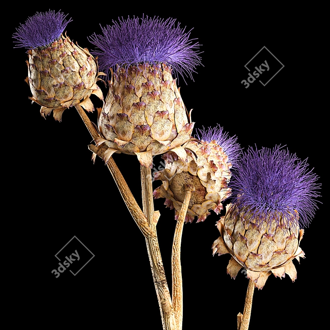 Modern Glass Vase Thistle Bouquet 3D model image 4