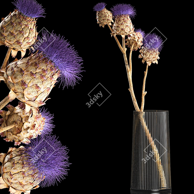 Modern Glass Vase Thistle Bouquet 3D model image 5