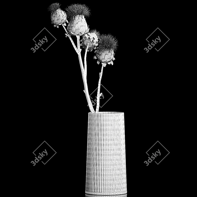 Modern Glass Vase Thistle Bouquet 3D model image 6