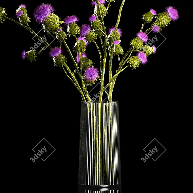 Green Thistle Bouquet in Modern Glass Vase 3D model image 5