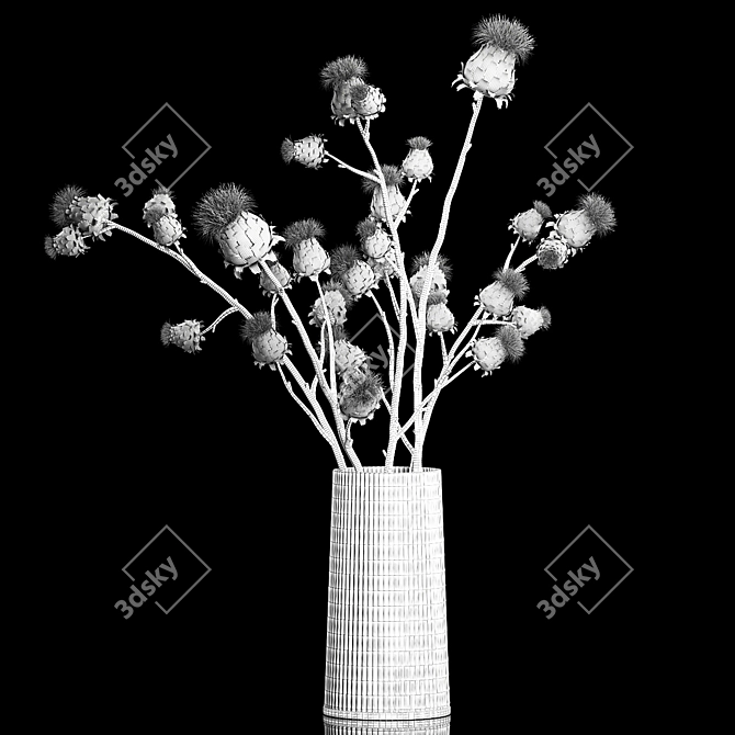 Green Thistle Bouquet in Modern Glass Vase 3D model image 7