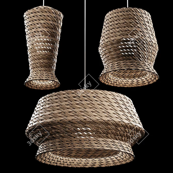 Rattan Pendant Lights Trio: Modern Elegance 3D model image 1